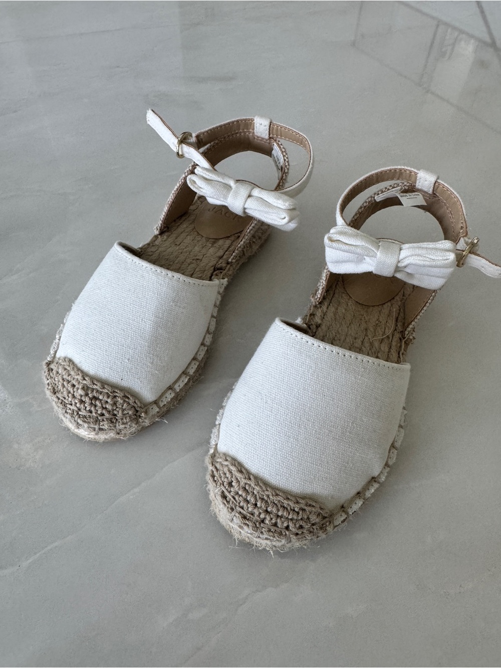 Janie and Jack - White Canvas Espadrille Sandals with Bow
